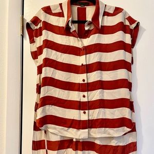 Red and Tan 100% silk Alexander Wang top